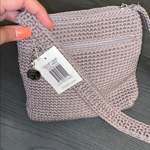 Small gray crochet cross body